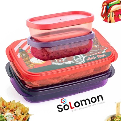 Solomon ™ Premium Quality Airtight Push Lock Plastic Tiffin Lunch Box Set 4(RED, PURPLE) 4 Containers Lunch Box(500 ml, Thermoware)
