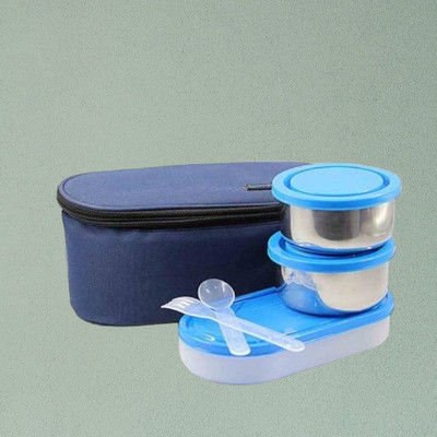 Hriday Lunch Box 3 containers 600ml Blue 027 3 Containers Lunch Box(1 L)