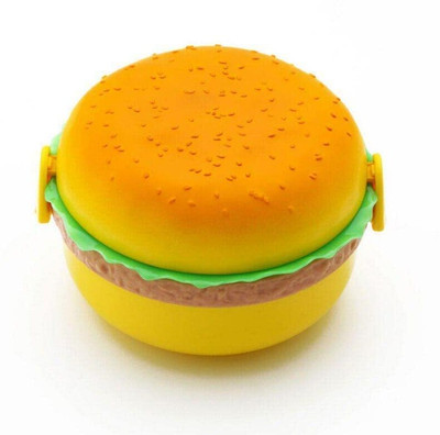 Vibgyor Products Round Burger Lunch Box for Office and School use, Leak Proof 3 Containers Lunch Box(400 ml)