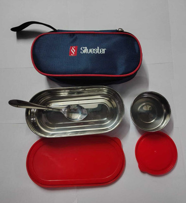 Silvester Stainless Steel Lunch box with Separate Partition ,1 Spoon 2 Containers Lunch Box(1000 ml)