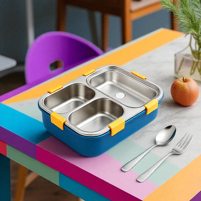 Colorbee FusionLock Steel Lunch Box with Leakproof Triple Compartments and Soft Grip 3 Containers Lunch Box(750 ml, Thermoware)