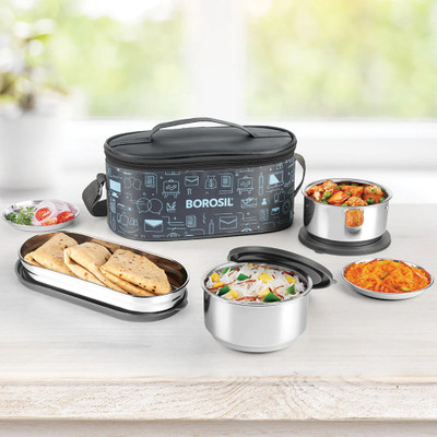BOROSIL Carry Fresh Lunchbox, 3pc Set (280ml x 2 + 475ml x 1) Tiffin for Office, School 3 Containers Lunch Box(475 ml)