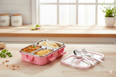 VRJK School Student Stainless Steel Lunch Box Leak Proof Food Container Dabba 3 Containers Lunch Box(800 ml, Thermoware)