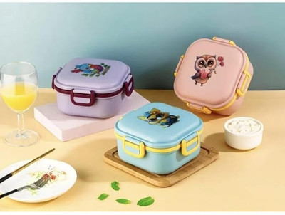 RAKMAP Kids Cartoon Design Lunch Box, 4 Compartment Tiffin Box with Push Lock 1 Containers Lunch Box(1 ml, Thermoware)