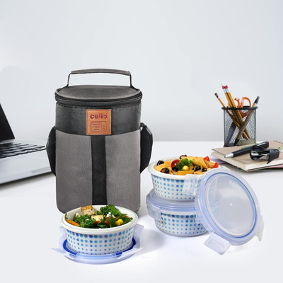 cello Cool Dots Opalware with Jacket 3 Containers Lunch Box(300 ml)