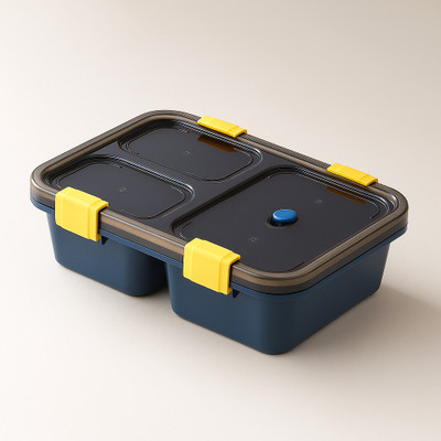 Vrajpolyplast Lunch Box Container with Spoon for Kids, 3 Compartment Tiffin Box 3 Containers Lunch Box(750 ml)