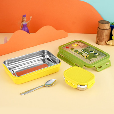 Nabhya Stainless Steel Airtight Lunch Box With Transparent Lid Lunch Box for Kids 2 Containers Lunch Box(650 ml)