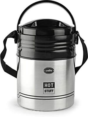 cello HOT Stuff-3 Stainless Steel Insulated Lunch Carrier,Colour- Black,3 Containers 3 Containers Lunch Box(750 ml, Thermoware)