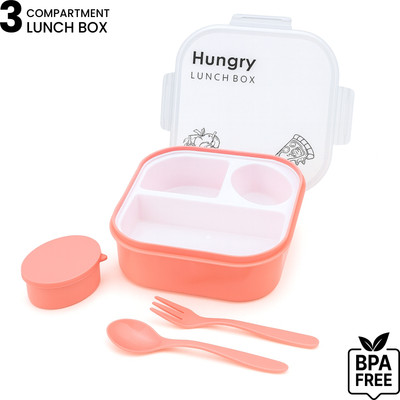 JIVEEX Hungry 3 Compartment with Spoon, Fork & Sauce Cup 3 Containers Lunch Box(1500 ml)