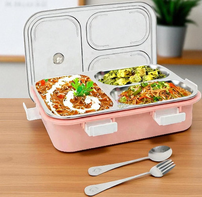 Colorbee Matte Black Stainless Steel Lunch Box with Silicone Seals and 3 Compartments 3 Containers Lunch Box(750 ml, Thermoware)