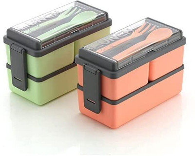 AROSSIM 3-in-1 Compartment Lunch Box for Adults, Microwave Safe Lunch Boxes 2 Containers Lunch Box(500 ml)