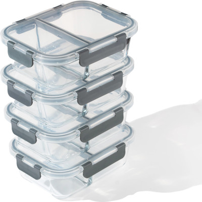 TAKISSO Large Glass Container with Snap Lock Lids - Microwave, Freezer Safe Lunch Box 4 Containers Lunch Box(1050 ml, Thermoware)