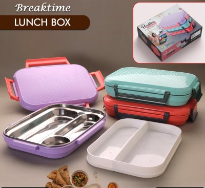 seion kitchenwear Seion Breaktime Lunch Box Stainless Steel And Plastic 5 Compartment Lunch Box 2 Containers Lunch Box(850 ml)