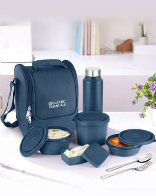 Classic Essentials Supreme Microwave Safe Set of 5 with Bottle|Bag & Cutlery 5 Containers Lunch Box(1250 ml, Thermoware)