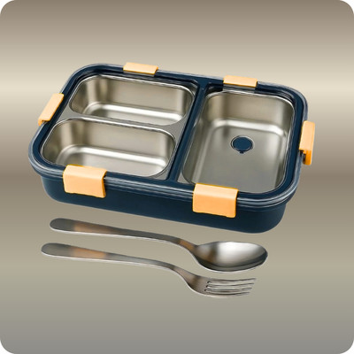 MOIRA INTERNATIONAL Lunch Box 3 Compartment Leakproof, Stainless Steel, With SPOON & FORK_B105 3 Containers Lunch Box(750 ml, Thermoware)
