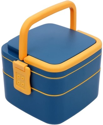 KUBER INDUSTRIES Double-Layer Square Lunch Box with Handle|Blue 2 Containers Lunch Box(1000 ml)