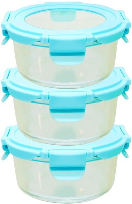 Lemon Tree Round Borosilicate Glass Food Storage Lunch Box Tiffin with Airtight LID, Set of 3 Containers Lunch Box(400 ml, Thermoware)