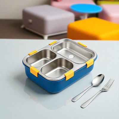 Colorbee Compact 3-Compartment Stainless Steel Lunch Box for Travel Snacks 3 Containers Lunch Box(750 ml, Thermoware)