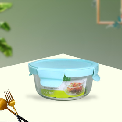 Lemon Tree Round Borosilicate Glass Food Storage Lunch Box Tiffin with Airtight LID, Set of 1 Containers Lunch Box(420 ml, Thermoware)