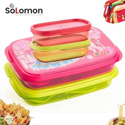 Solomon ™ Premium Quality Airtight Push Lock Plastic Tiffin Lunch Box Set 4(RED, GREEN) 4 Containers Lunch Box(500 ml, Thermoware)