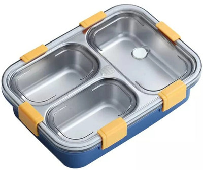 AK10ZONE Stainless Steel Lunch Box 3 Compartment with Steel Cutlery (Pack of 1) 3 Containers Lunch Box(750 ml)