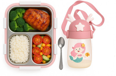 Clenx 304 Stainless steel 3 section lunch box 750ml with 650ml free water bottle 3 Containers Lunch Box(750 ml)
