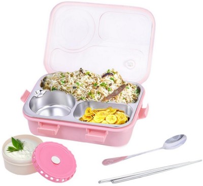 HM EVOTEK Lunch box with Bowl, Steel spoon & chopsticks Tiffin Box for Office for Women K1 3 Containers Lunch Box(750 ml, Thermoware)