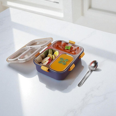 DHARA ENTERPRISE Stainless Steel Lunch box 3 Containers_S208 3 Containers Lunch Box(1001 ml)