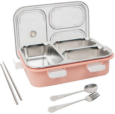 ZingZest 3 Slot Tiffin Lunch Box Steel for School Boys Girls with Leakproof Design 3 Containers Lunch Box(900 ml)