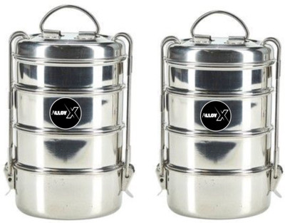 alloyx stainless steel Clipper Tiffin Lunch traditional 8*4 (PACK OF 2) 4 Containers Lunch Box(1600 ml)