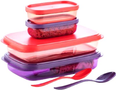 Gift Collection 2PC Superior Quality Unbreakable Plastic Lunch Box with extra container &cutlery 2 Containers Lunch Box(590 ml)