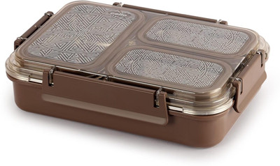 cello Tri Lunch | Silicon Seal in The Lid | 4 Sided Click Locks | Brown | Inner Steel 1 Containers Lunch Box(700 ml, Thermoware)