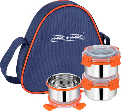 FOODNFOOD Stylock Neo 3 Stainless Steel 350 ml Each Containers Clip-Lock with Softline Bag 3 Containers Lunch Box(1050 ml, Thermoware)