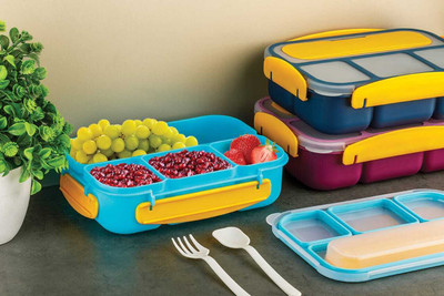 AK10ZONE Plastic 4 Compartment Reusable Food Containers Vaccum Tiffin Box 1 Containers Lunch Box(1000 ml)