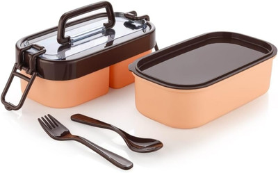 Adrijafashion Compact Two-Tier Lunch Box Set with Spoon and Fork 3 Containers Lunch Box(600 ml)