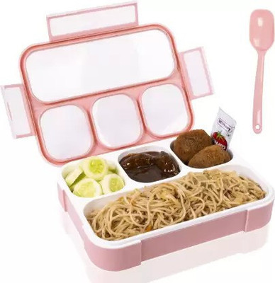 Fitaza Plastic Leak Proof 4 Compartment Lunch Box with Spoon Lunch Box (1000 ml) 4 Containers Lunch Box(1000 ml)