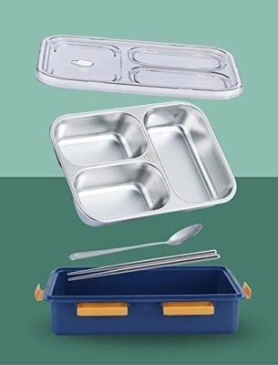 VRJK Leak Proof 3 Compartment Stainless Steel Tiffin Boxes With (1 SPOON & FORK) 3 Containers Lunch Box(751 ml, Thermoware)