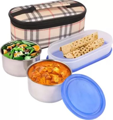 Kombuis Kitchenware Lunch Box with 2 Round Containers & 1 Oval Container Perfect For Office Use 3 Containers Lunch Box(750 ml)