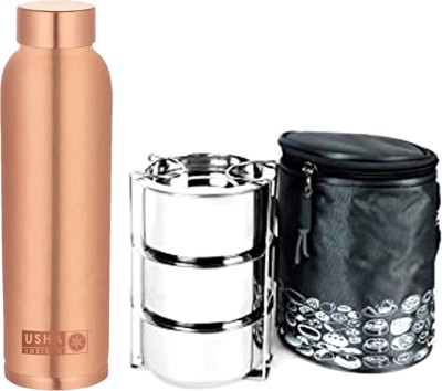 Usha Shriram Insulated Steel Lunch Box with Bag(750ML) & Copper Bottle(950ML) Hot&Cold 3 Containers Lunch Box(750 ml, Thermoware)