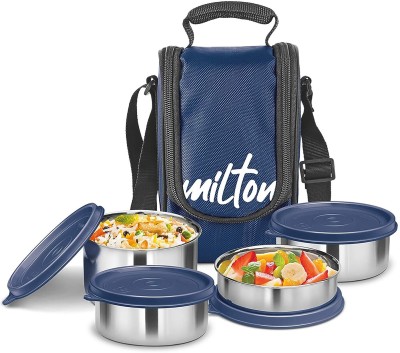 MILTON Tasty Stainless Steel Lunch Box Leak proof | Easy to carry | Stainless Steel 4 Containers Lunch Box(1340 ml)