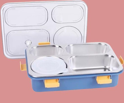 Kello Stainless Steel Airtight Tiffin Box, 4 Compartment Lunch Box, Spoon & Fork K142 4 Containers Lunch Box(800 ml, Thermoware)