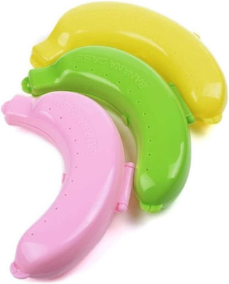 KTHC BANANA SHAPE STORAGE CASE ( YELLOW,GREEN&PINK ) PACK OF 3 Containers Lunch Box(330 ml)