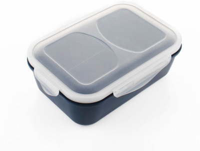 MAGICSPOON 3 Section Lunch Box with Spoon & Fork with Air Tight Lid (Navy Blue,1200 ml) 1 Containers Lunch Box(1200 ml)