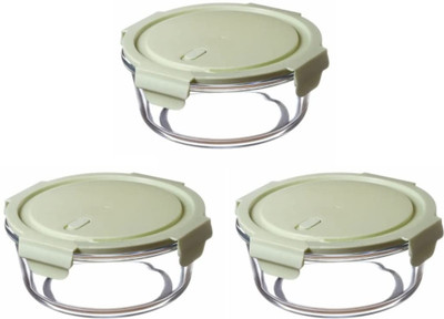 JAY RAMDEV SELLER Round High Microwave Oven Borosilicate Safe Glass Container with Air Tight Lid 3 Containers Lunch Box(860 ml)