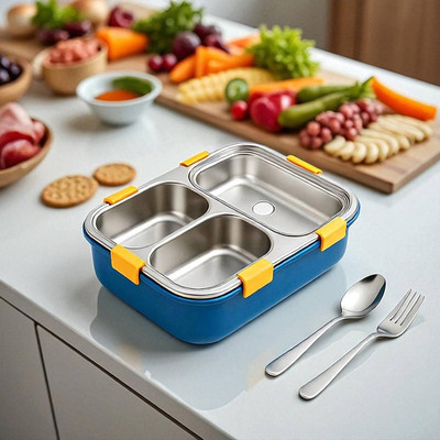 EVARA INTERNATIONAL Stainless Steel 3 Compartment Lunch Box For Office ,College & School_A1 3 Containers Lunch Box(1000 ml, Thermoware)