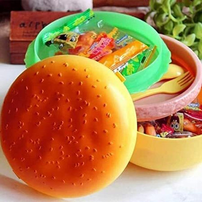PVSOL Leak Proof Plastic Snacks Lunch Box with 3 Layer (Burger shape)(pack of 1) 2 Containers Lunch Box(300 ml)