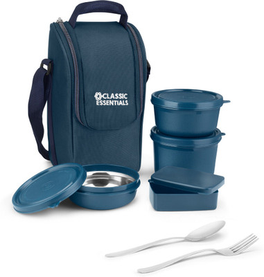 Classic Essentials Meal master Microwave Safe Insulated Bag & Cutlery, 1 Pickle Box, 4 Containers Lunch Box(1250 ml, Thermoware)