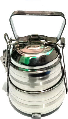 JAMM Stainless Steel Two Tier Compartment Lunch Box with Handle (Silver) 2 Containers Lunch Box(500 ml)