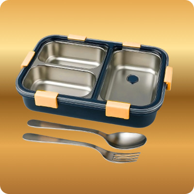 MOIRA INTERNATIONAL 3 Compartment Leakproof, Stainless Steel, With SPOON & FORK_DGG1019 3 Containers Lunch Box(1000 ml, Thermoware)