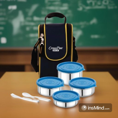CrossPan Signature Solo Stainless Steel LunchBox/TiffinBox with Steel Bottle 4 Containers Lunch Box(1400 ml)